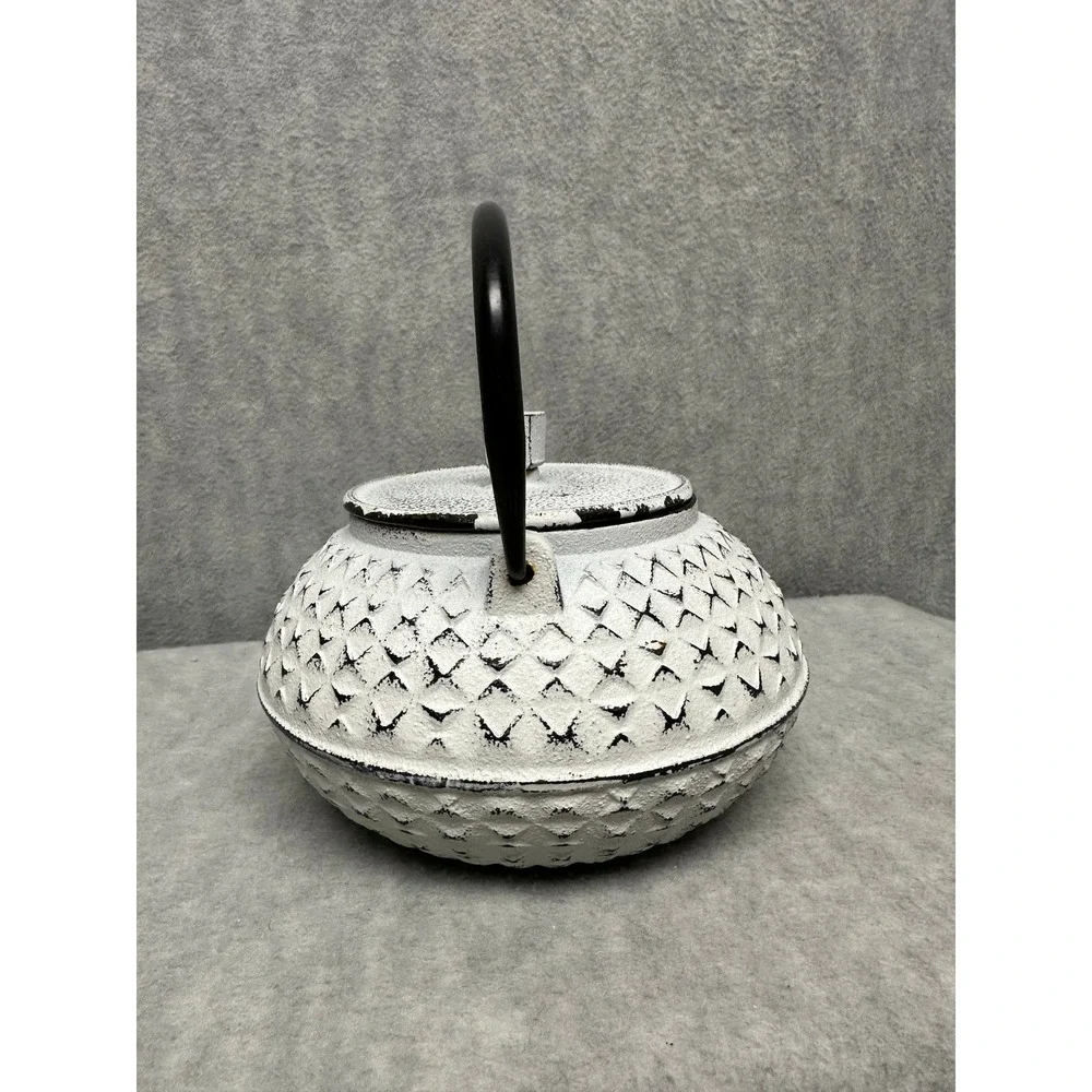 Cast Iron Rustic‎ Teapot Japanese Tetsubin White Black Excellent Small